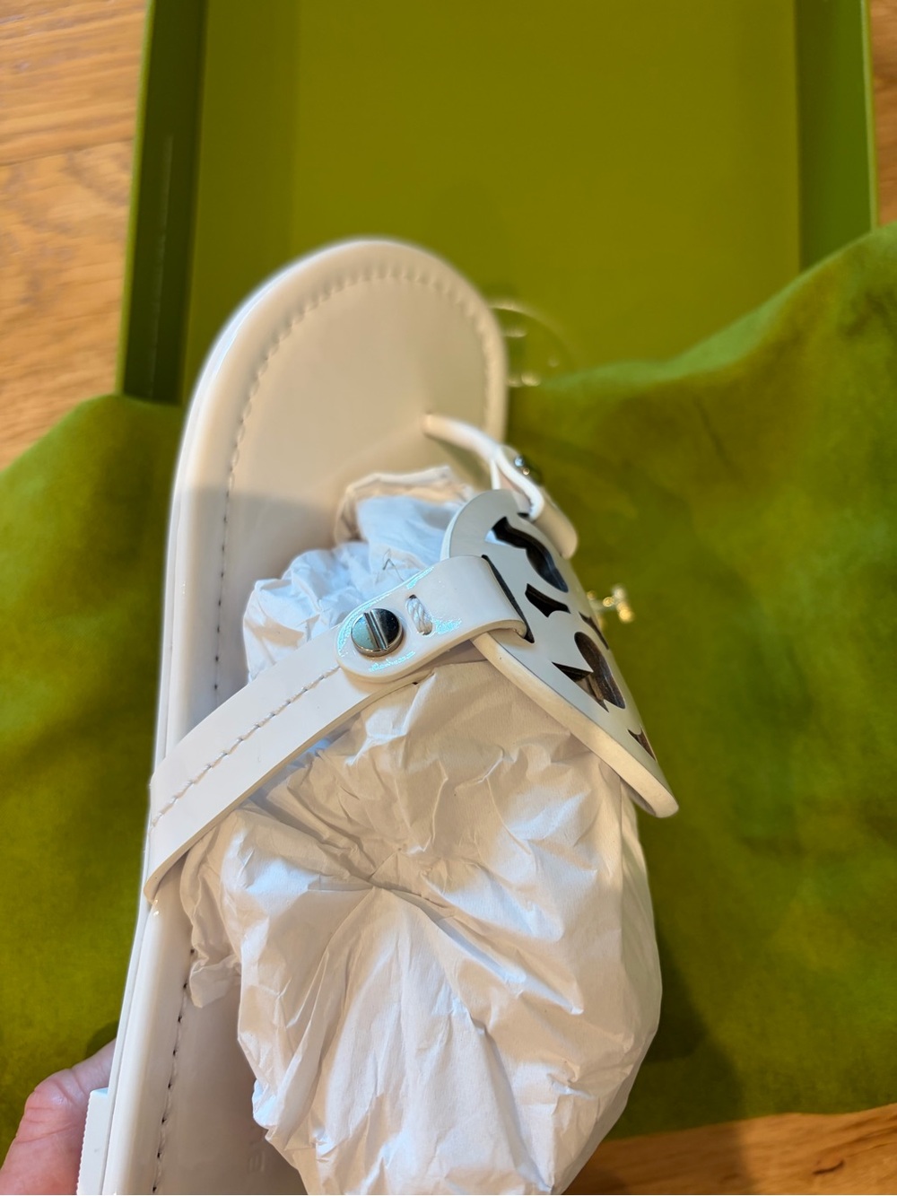 Tory Burch Optic White Miller Patent Leather Sandal Box & Dust Bag - Picture 4 of 6